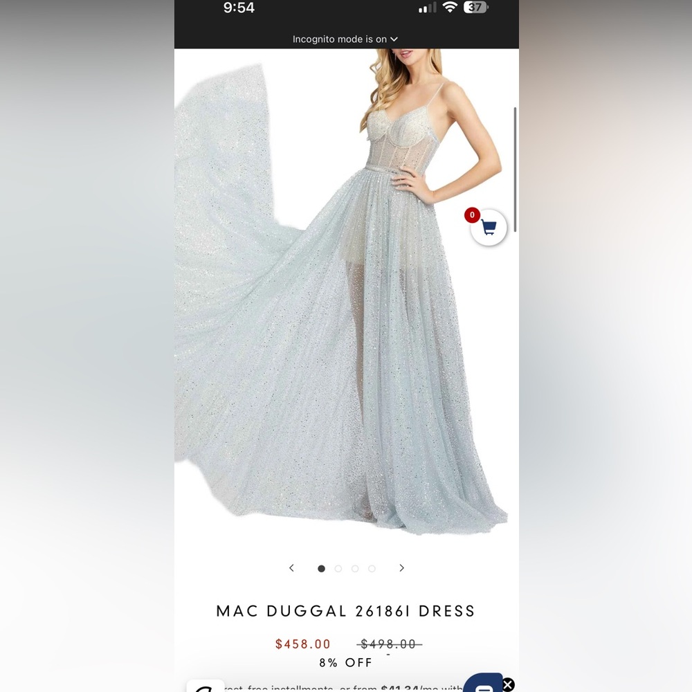 Mac Duggal Glittering Silver Maxi Dress